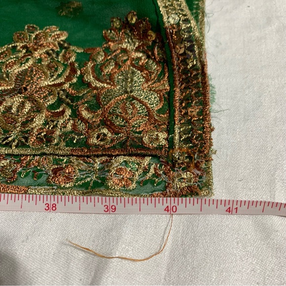 Set of 3 Vintage Embroidered Dupattas, Shades of Green with lots of bling, GUC - Picture 14 of 16